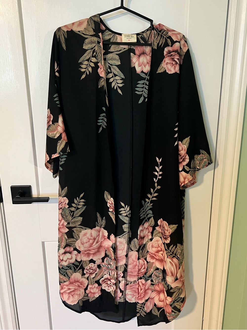 Sienna Sky Black Kimono with Pink and Green Floral Print